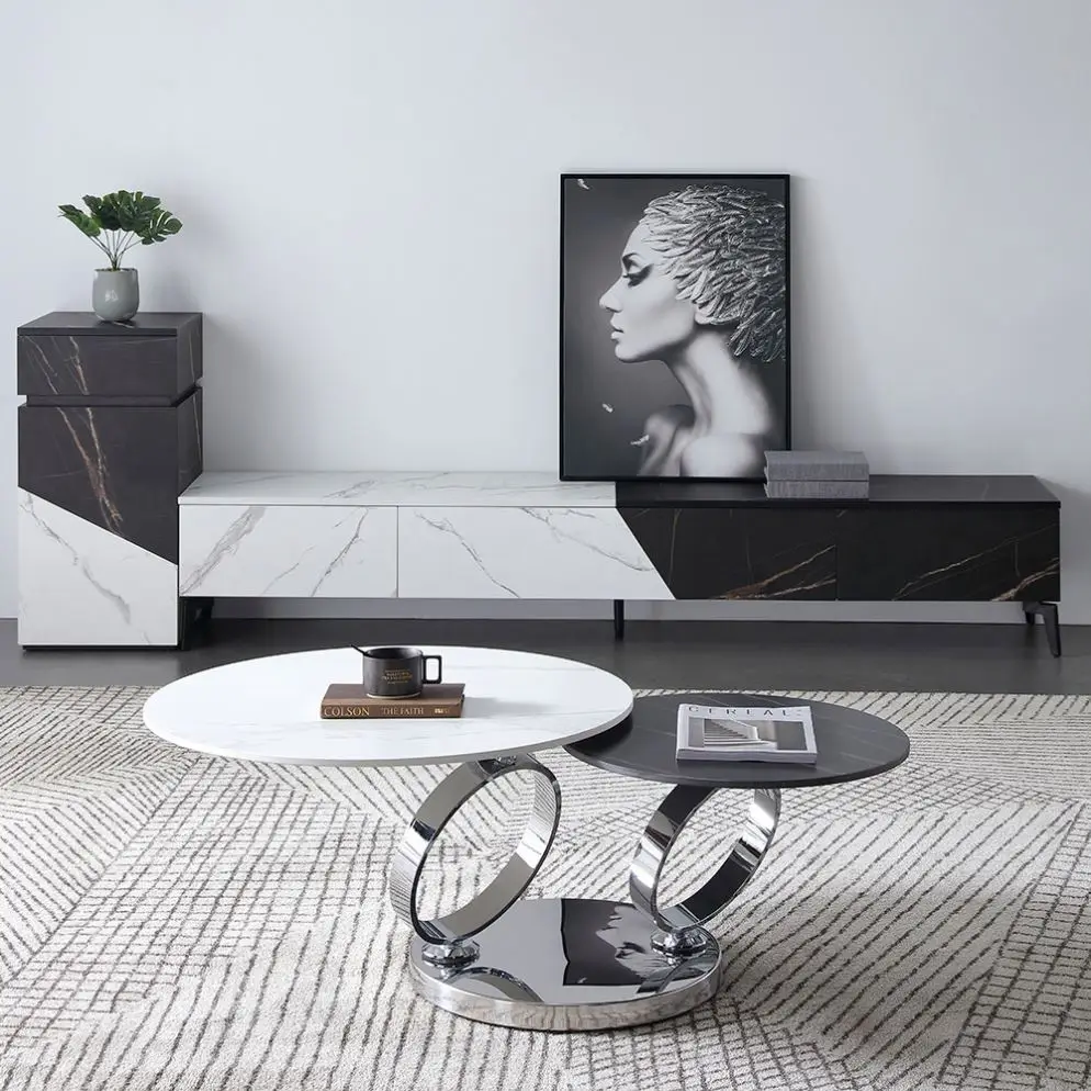 Modern Design Outdoor coffee table set luxury modern Stainless Steel Black White  Center Table For Sofa Living Room Furniture