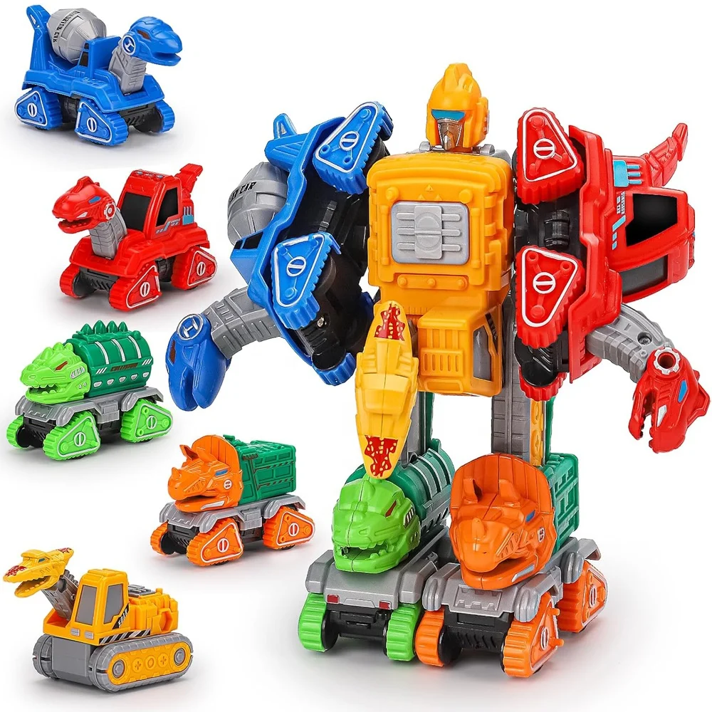 5 in 1 alloy deformation robot toy dinosaur engineering vehicle action figure construction transforming dino robot cars for kids