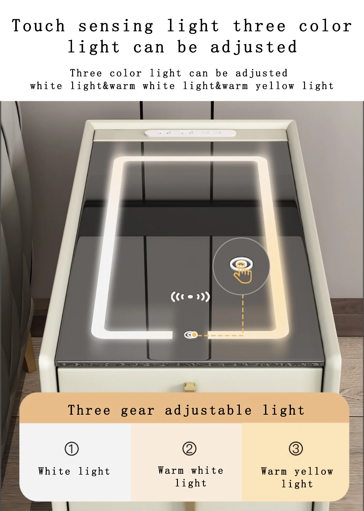 Night Stand Blue tooth Smart bedside Storage Drawers Touch Control Bt Speakers Wireless Charger Smart Bedside Table