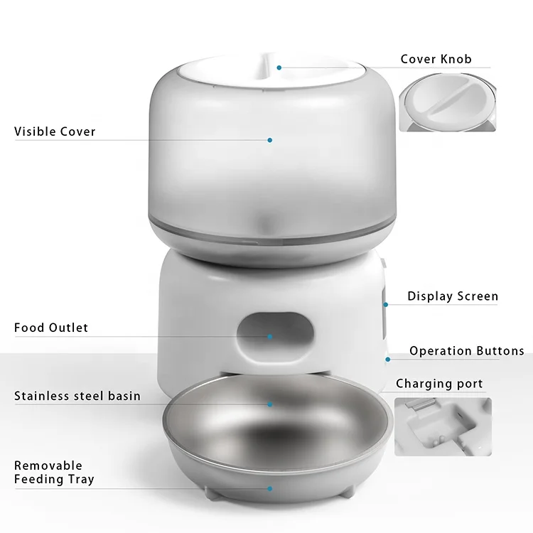 3l Cat Food Dispenser Automatic Pet Dog Cat Feeder With Stainless Steel Bowls