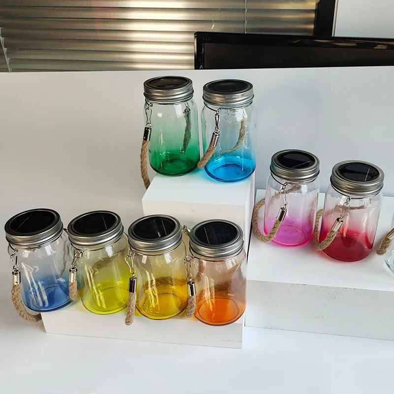 Factory Wholesale Sublimation Solar Mason jar Lights Led Outdoor Garden Wishing lights 16oz Transparent Gradient Mason jar