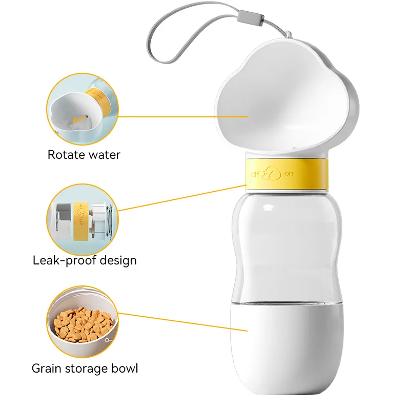 350ml Leak-proof PP Pet Feeders in Travel Custom Logo 2 in 1 Portable Dog Water Bottle with Food Container for Outdoor