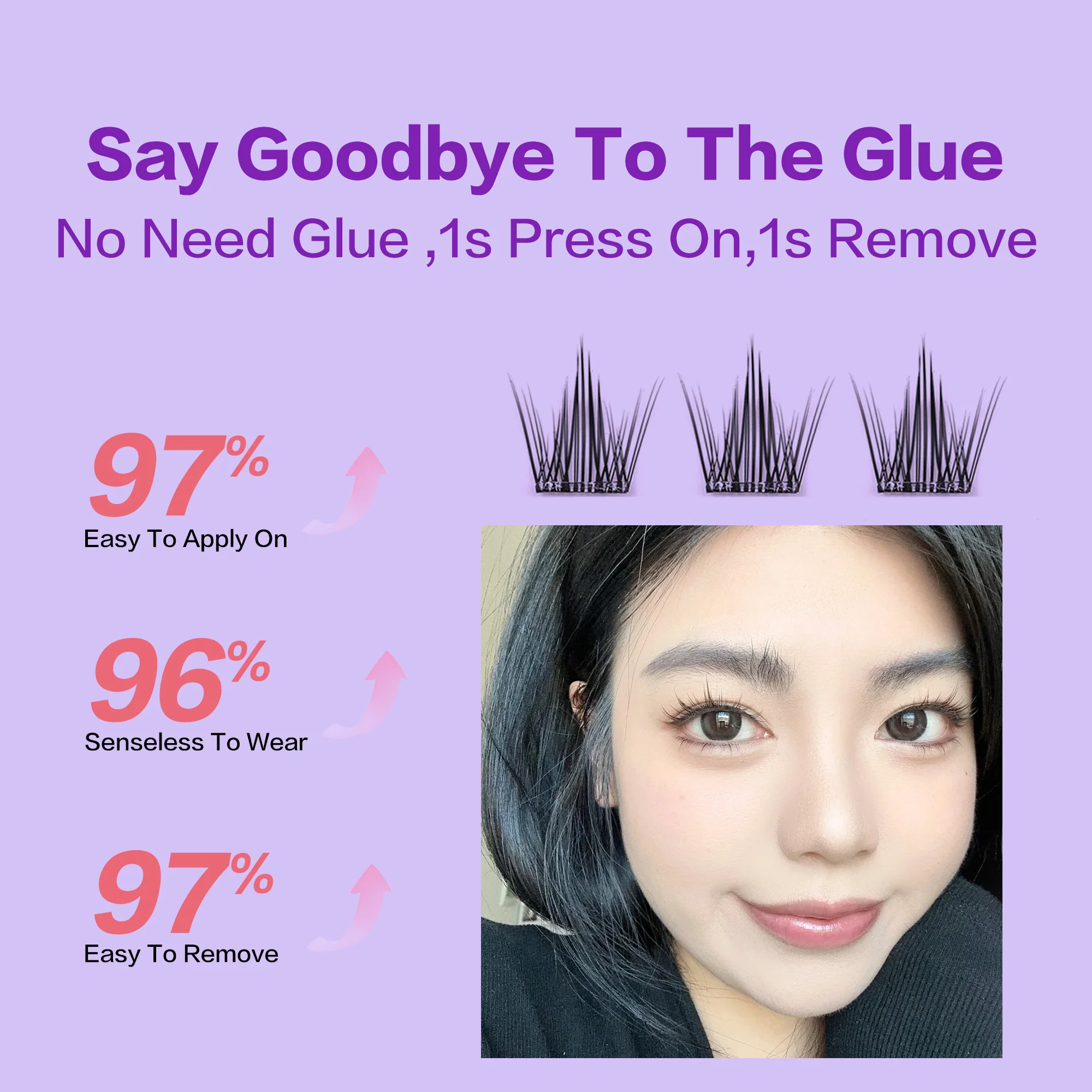 Press On Lashes Wispy Pre-Glued Lashes Self Adhesive Lashes Korean Pbt