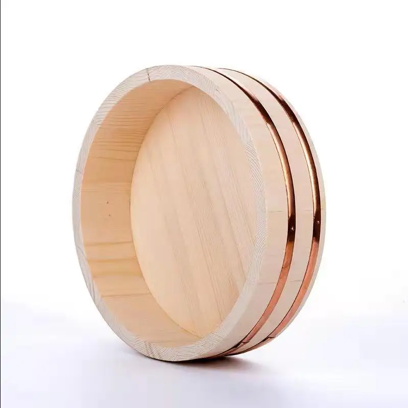 Wholesale export high quality Chinese supplier top wooden sushi rice mixing barrel with copper ring Japanese barrel