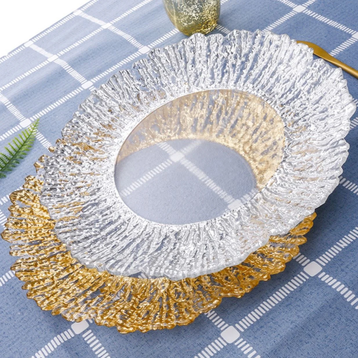 Clear charger plate with gold edge for Wedding Party Event or home decoration