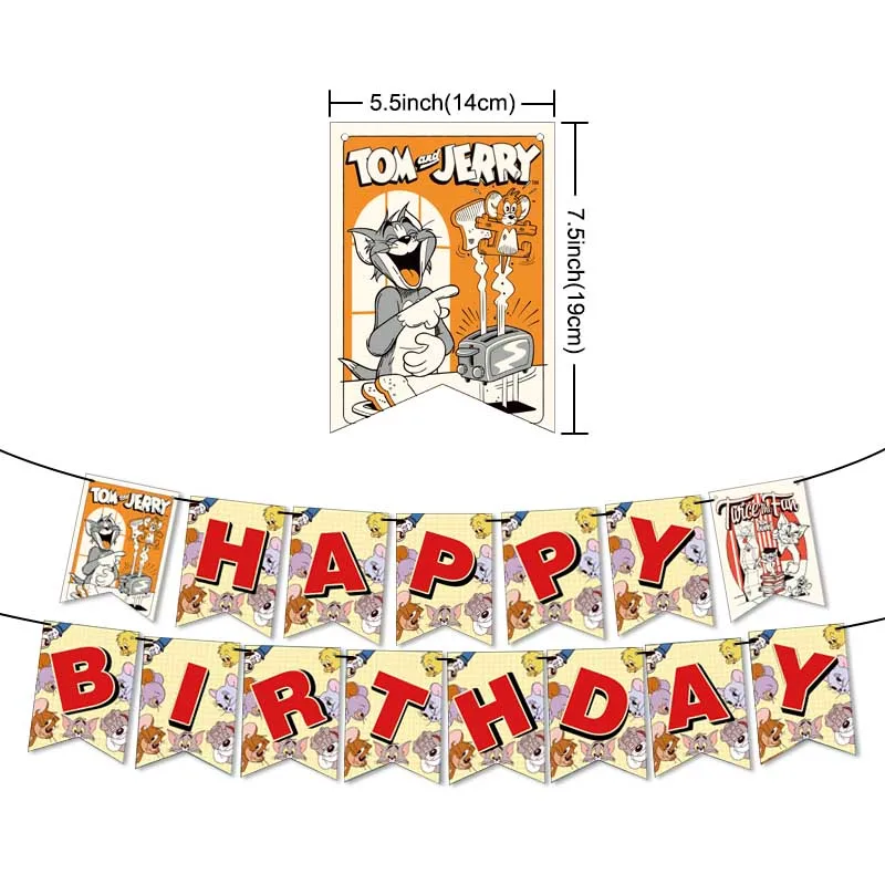 Mouse Tom & Jelly Cartoon Party Decoration Includes Banners Latex Balloons Cake Topper for Kids Boys Girls Birthday Favor X0097