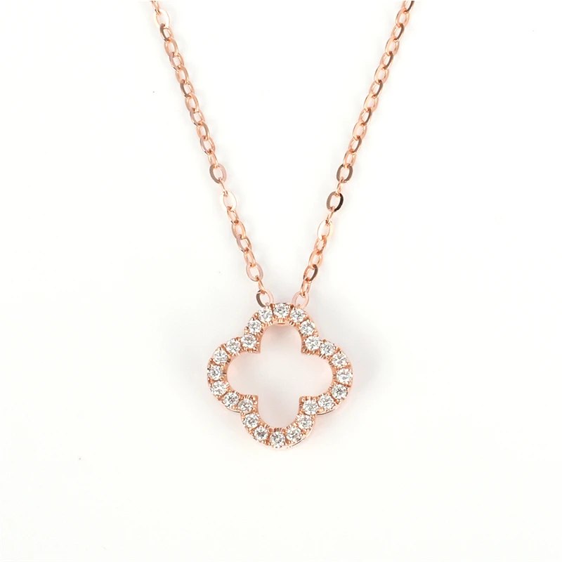 С четырьмя лепестками, с принтом в виде цветов и дизайн настоящим 18К розовым золотом ювелирные изделия кулон ожерелье для девочек подарок на день рождения