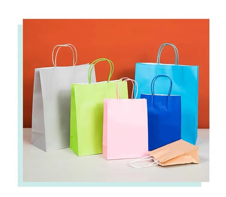 Wholesale Cheap  Colorful Twisted Handle Kraft Paper fashion Shopping Bag Gift Bag Pink Paper Bag