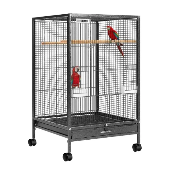 30 Inch Height Wrought Iron Bird Cage with Rolling Stand for Conures Lovebirds Cockatiels Finches Black