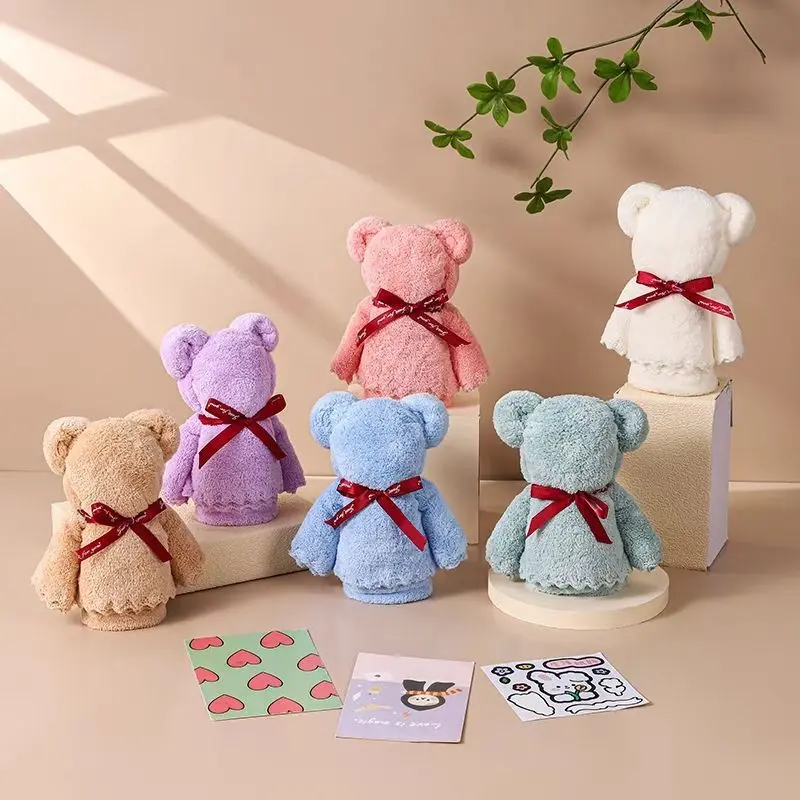 Coral velvet bear towel with hand gift box wedding shop activity opening gift towel printing logo wholesale