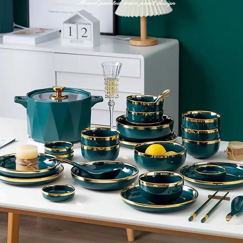 Luxury tableware and dishes set home Nordic Emerald Phnom Penh ins net red creative ceramic dishes and pans