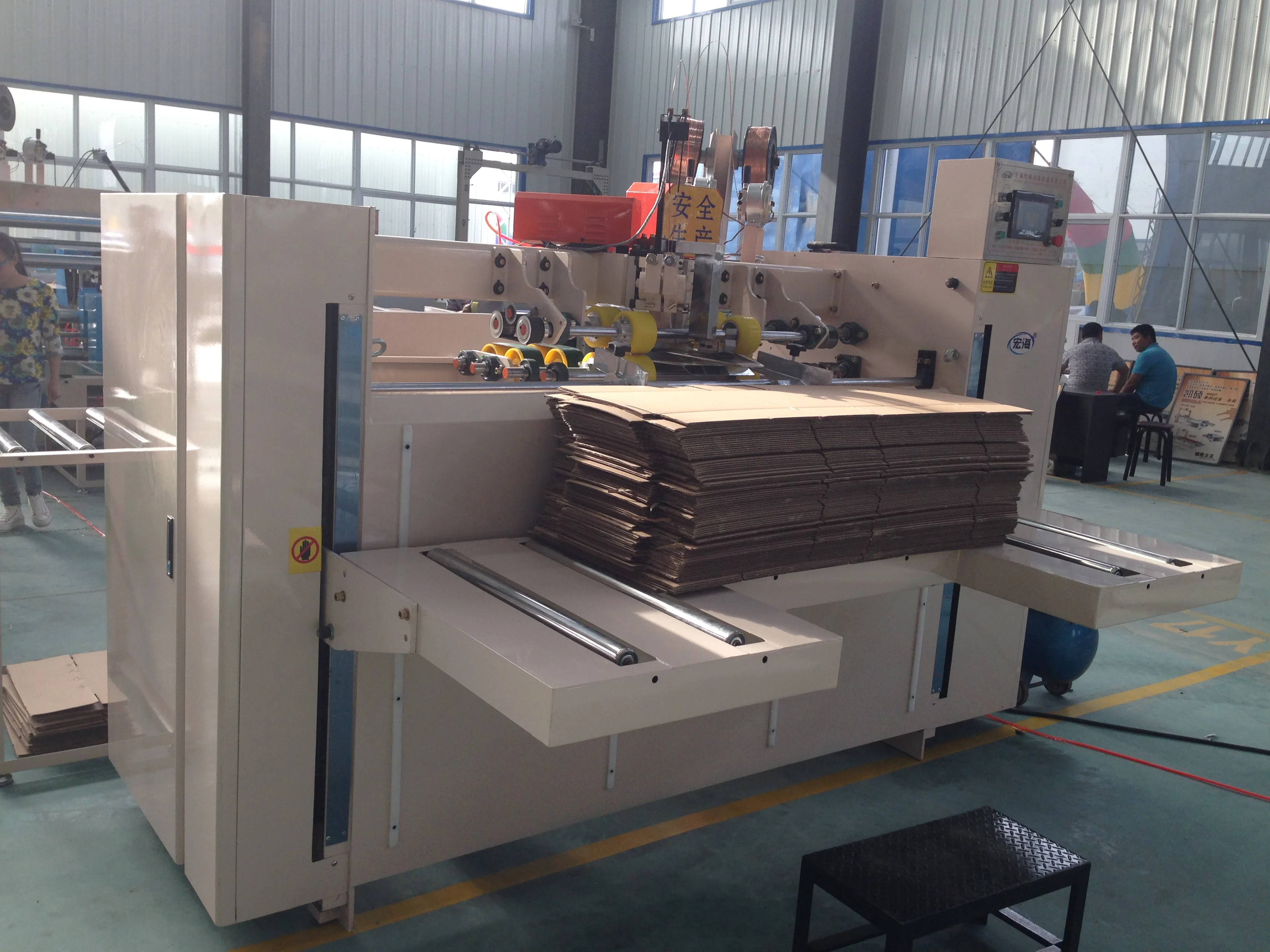 HRB PACK Semi Automatic Double Piece Stitching Corrugated Carton Box Making Machine
