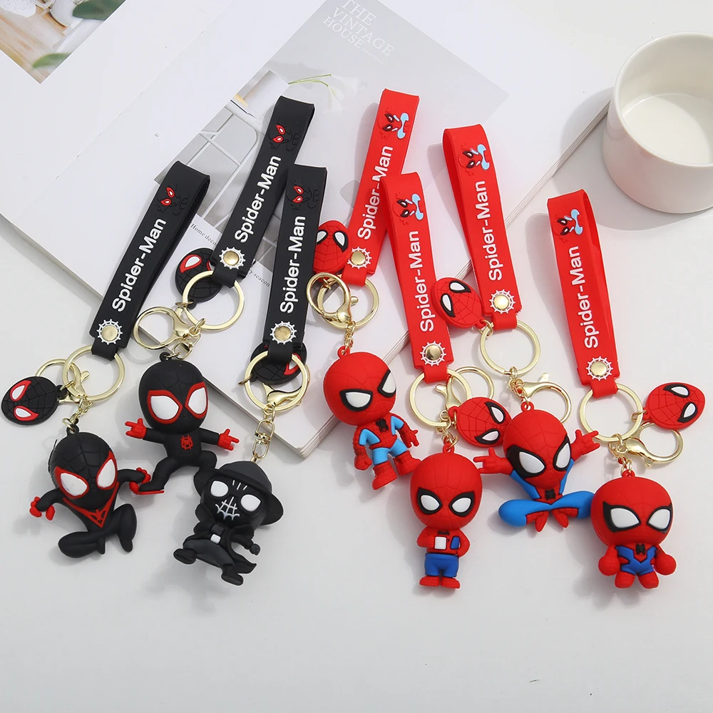 Marvel Человек-паук Железный человек Капитан Америка с веревкой 3d Силиконовый пластиковый ПВХ брелок сумка аксессуары держатель для ключей подарок