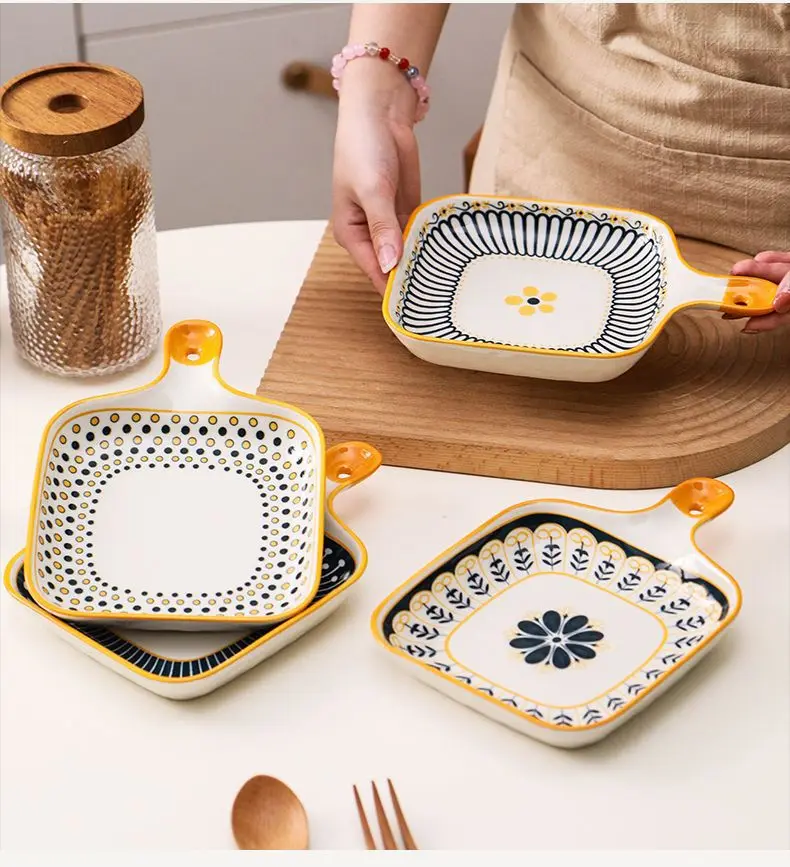 Ceramic Home Oven with Handle Baking Pan Baking Single Handle Glaze