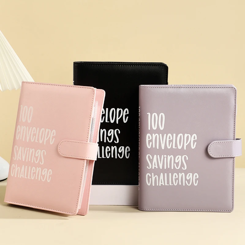 Shiny Pink 100 Envelopes Budget Binder Money Saving Challenge Diary with Leather Cover and Cash Envelopes