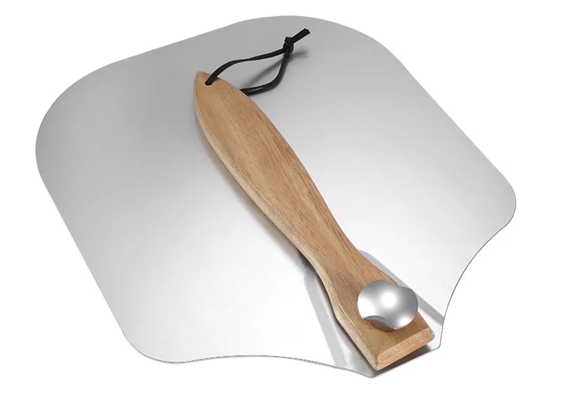 Manjia Stainless Steel Pizza Cutter Server Metal Pizza Turning Peel Set with Folding Wooden handle Accessories