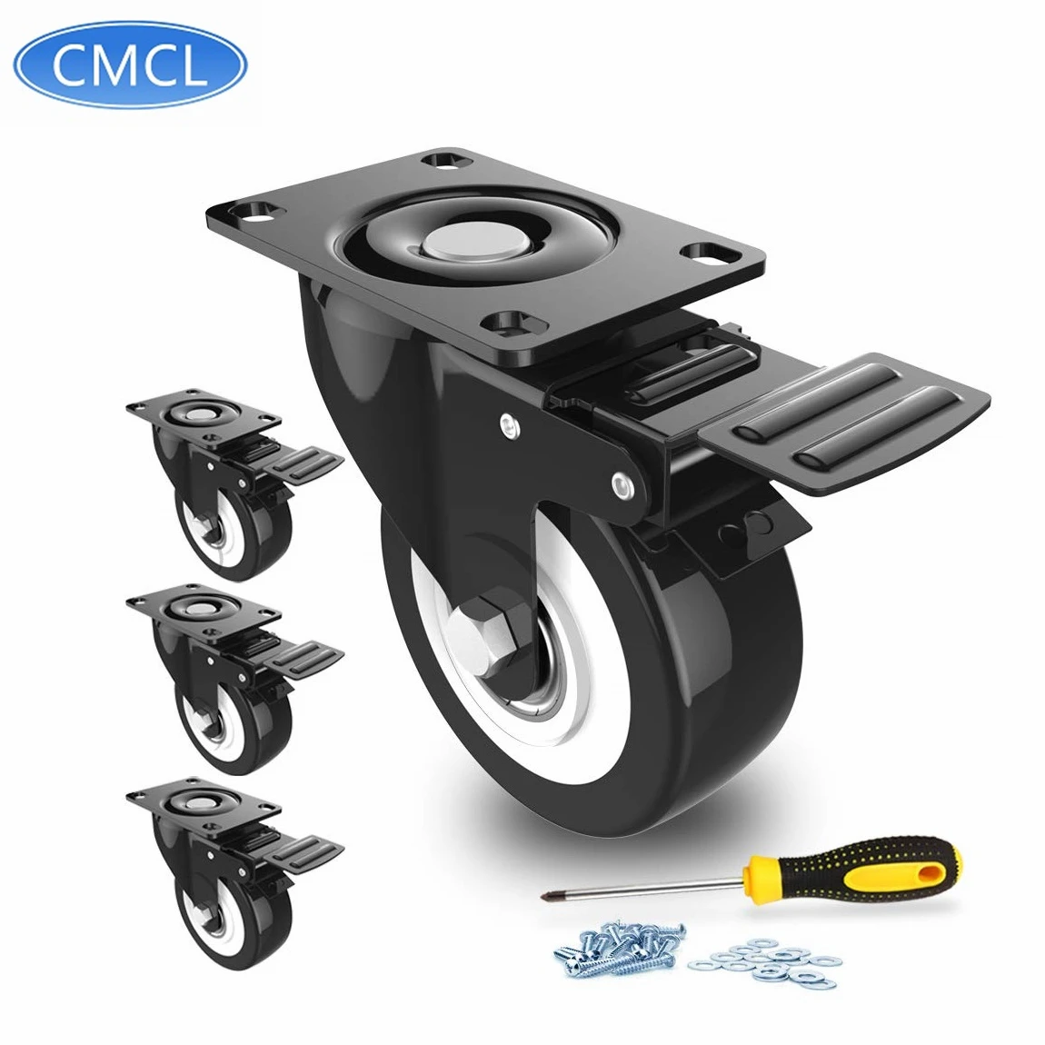 CMCL 1.5 Inch 2 Inch Black Wheels Swivel Caster Wheel With Brake Pu Caster