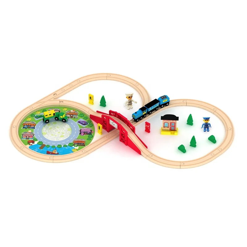 Wooden railway track wooden DIY toys wooden curved tracks wooden bridge