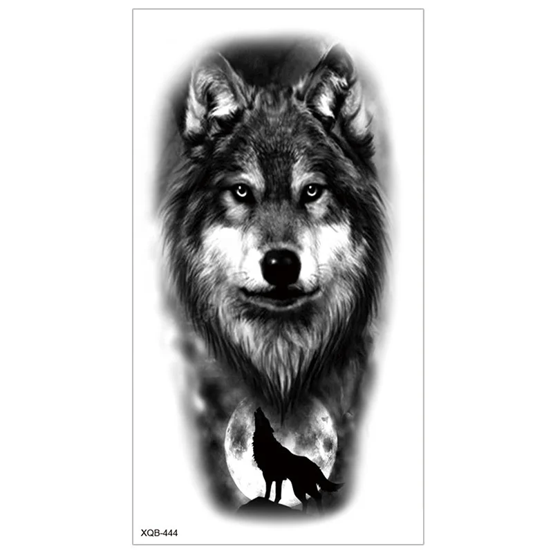 Large Tribal Lion Warrior Tiger Wolf Flower Skull Tattoo Stickers Halloween Black 3D Realistic Tatoo Animals