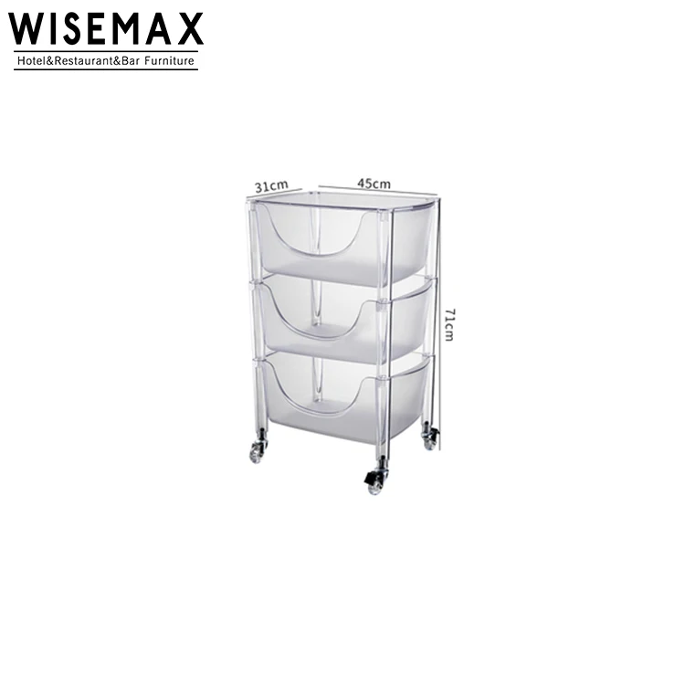 WISEMAX FURNITURE Modern Nordic Design Transparent Color Plastic Living Room Side Cabinet Kitchen Trolley Storage Shelf Cart