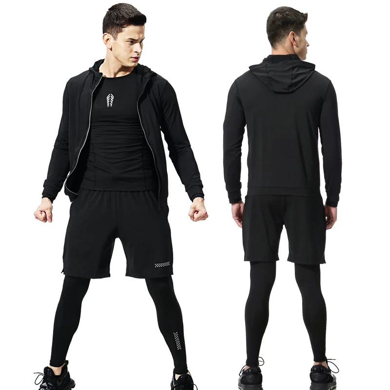 High Quality 2022 Custom Men Gym Wear Stretch Running Sweatsuit Compression Sports Wear 5 Pieces Training Wear