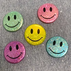 Custom Popular Blank Holo Metal Smiley Face Button Badges Pins Round Badge