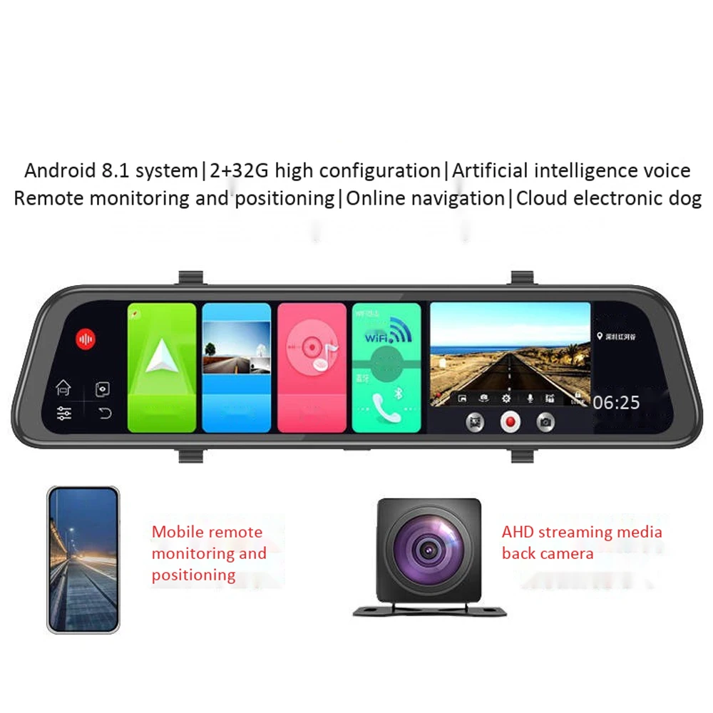 11.66 4G ADAS Android 8.1 Octa-core 2GB Car DVR Dash camera GPS wifi FM 2K FHD Auto Registration Rearview mirror CR81