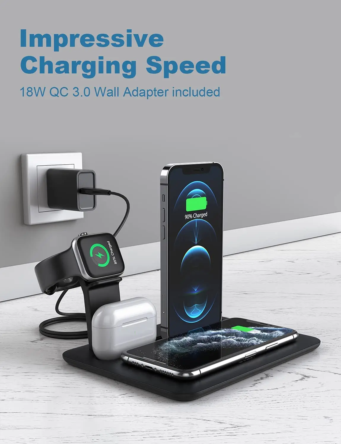 Leyi Hot Sale 4 in 1 Wireless Stand for Apple Watch Qi Fast Charger Dock iPhone Charging Station