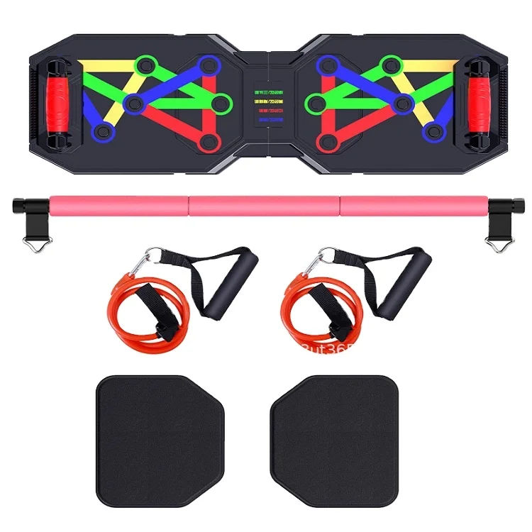
Multi-Function 9 In 1 Foldable Power Press Push Up Board With Resistance Band Pilates Bar Kit 