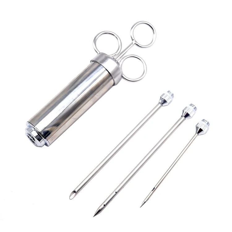 Good Quality Durable Kitchen Turkey Poultry Meat Syringe Injection Marinade Seasoning Injector Syringe with 3 Marinade Needles