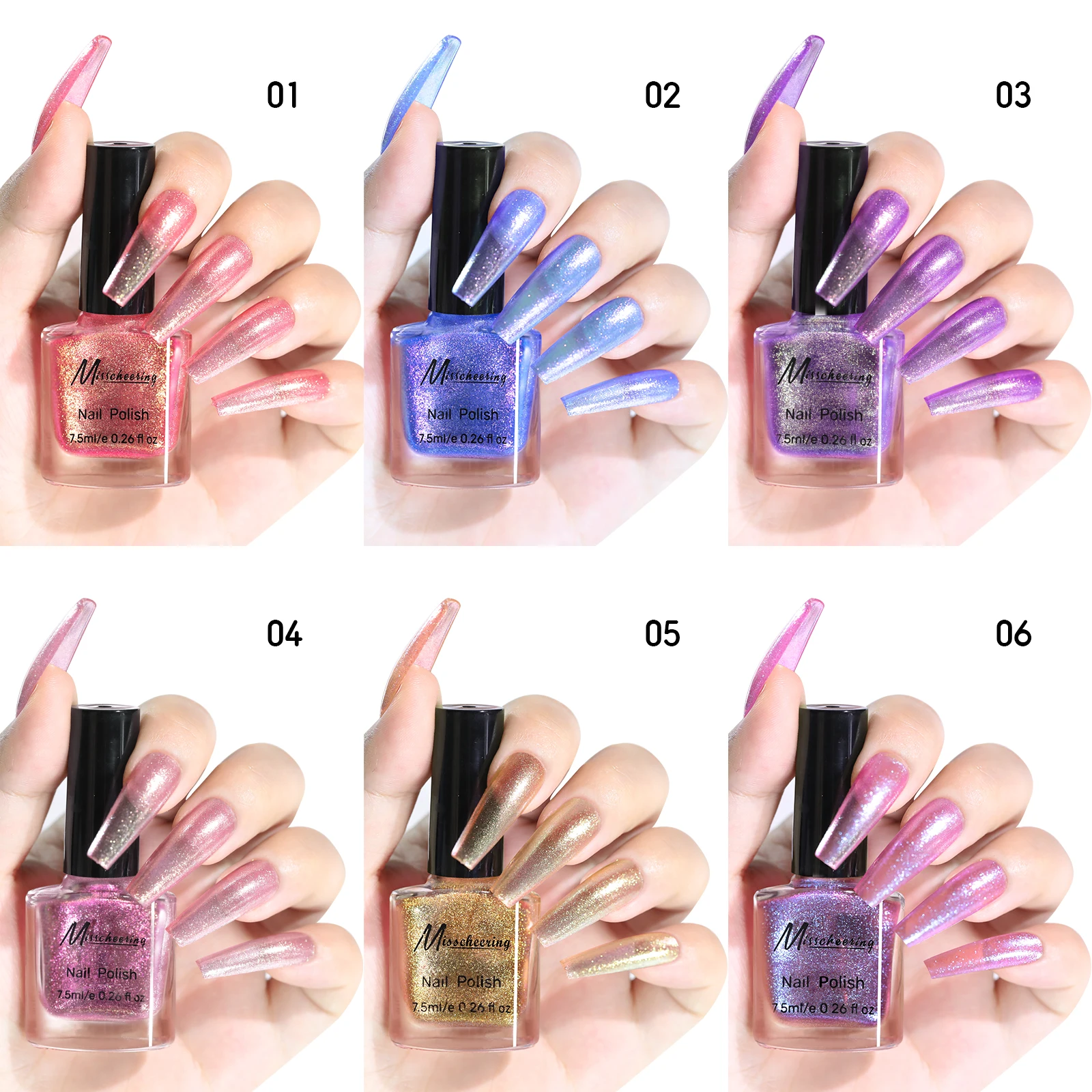 Misscheering 7.5ml Dazzling Nail Art Gel Aurora Chameleon Pink Gold Flakes Varnish Soak Off Semi Permanent UV Glitter Gel Polish