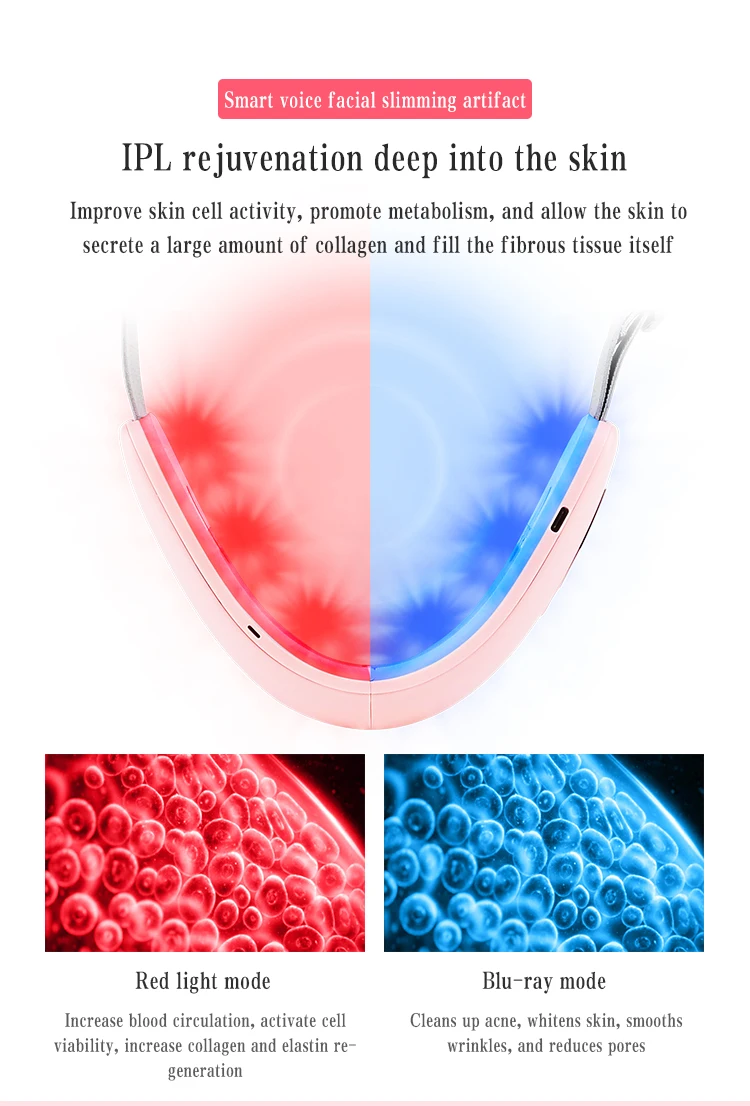 Microcurrent V Face Massager Red LED Light Therapy EMS Facial Lifting Belt Face Slimming Double Chin Reducer  Firming Equipment