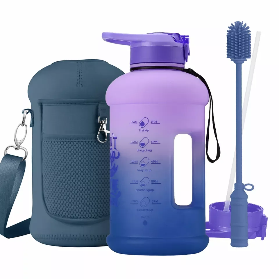 Purple Wholesale 64oz Half Gallon Motivational BPA Free Plastic Water Bottle with Custom Sleeve