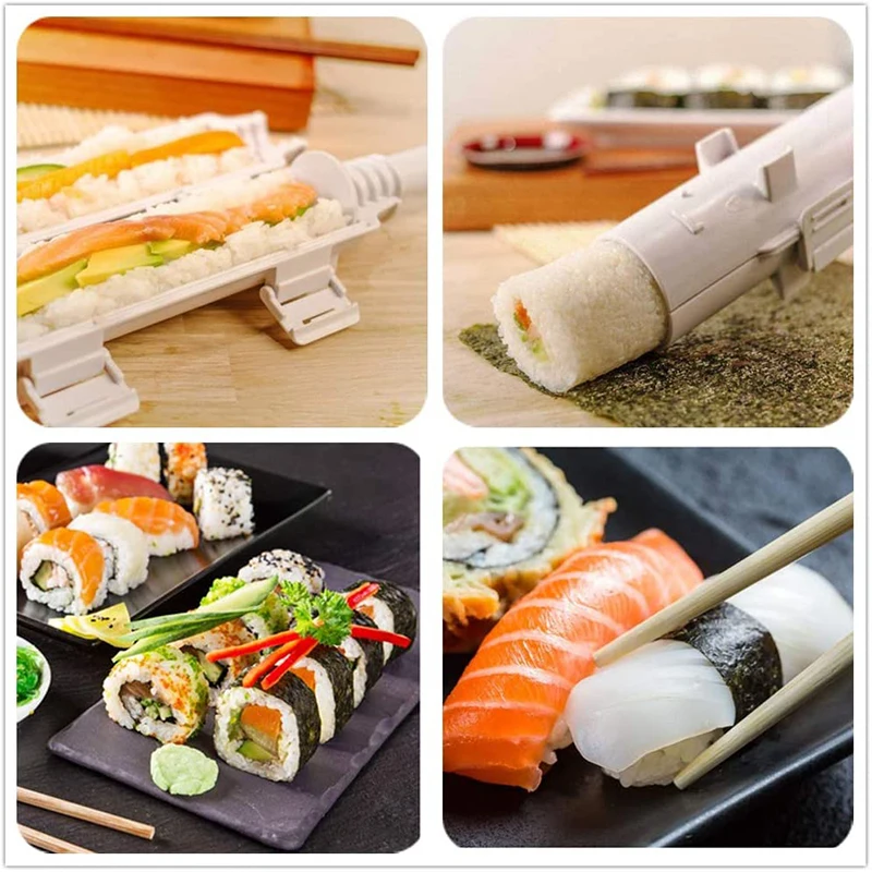  Beginners DIY Rolling Kitchen Natural Bamboo Sushi Maker Mats Mold Set Making Kit White With