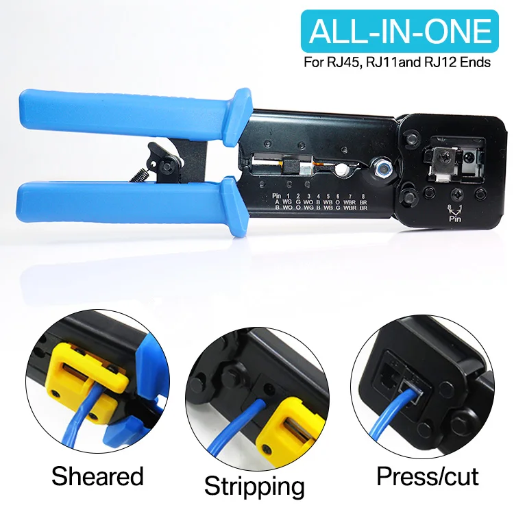 RG11 RJ45 network cable clamp manual cables crimp pliers 6P 8P Pass Through Crystal head Crimping Tool
