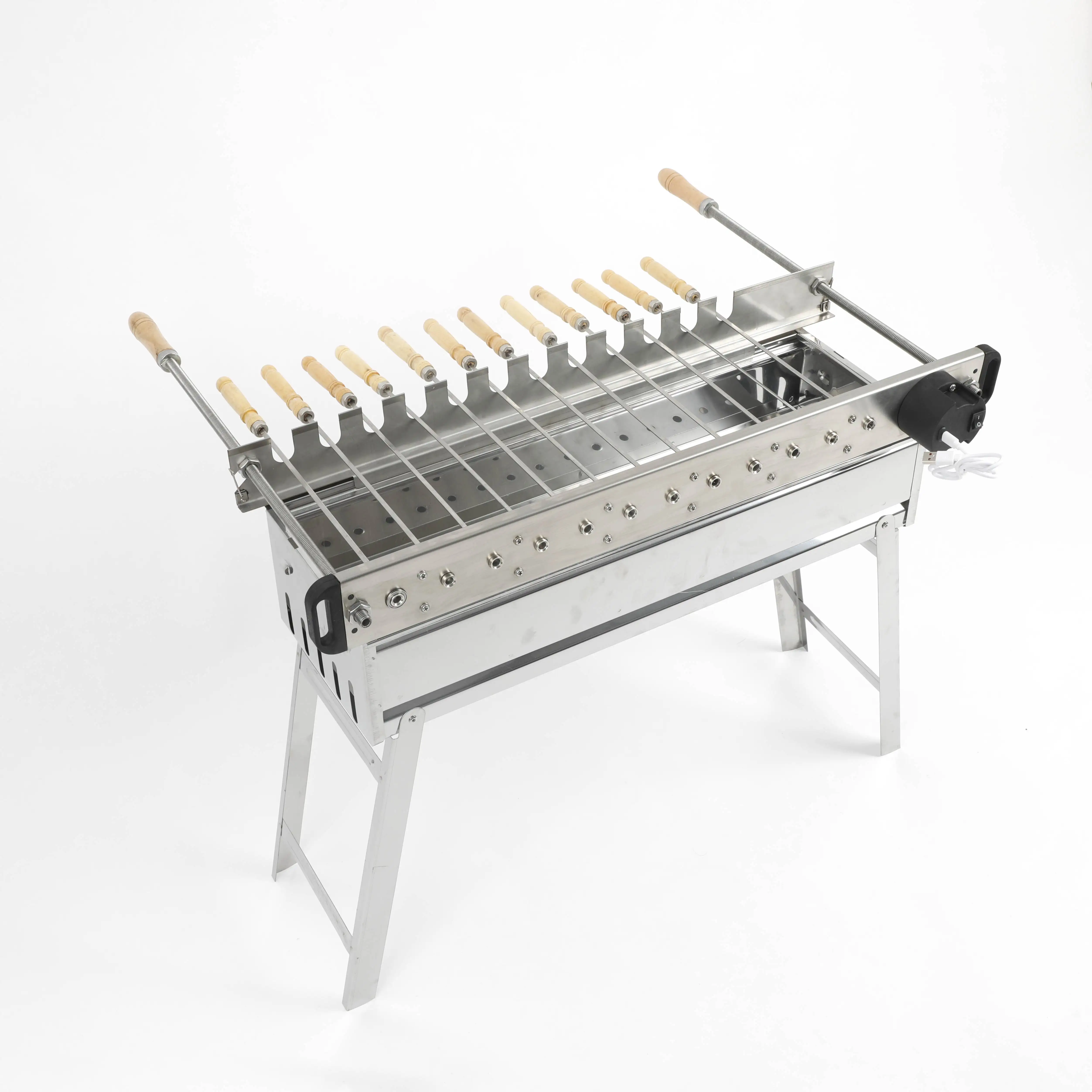 Portable automatic kebab machine for Roasting needles launching shelf adjusting width BBQ grill rolling skewers tools