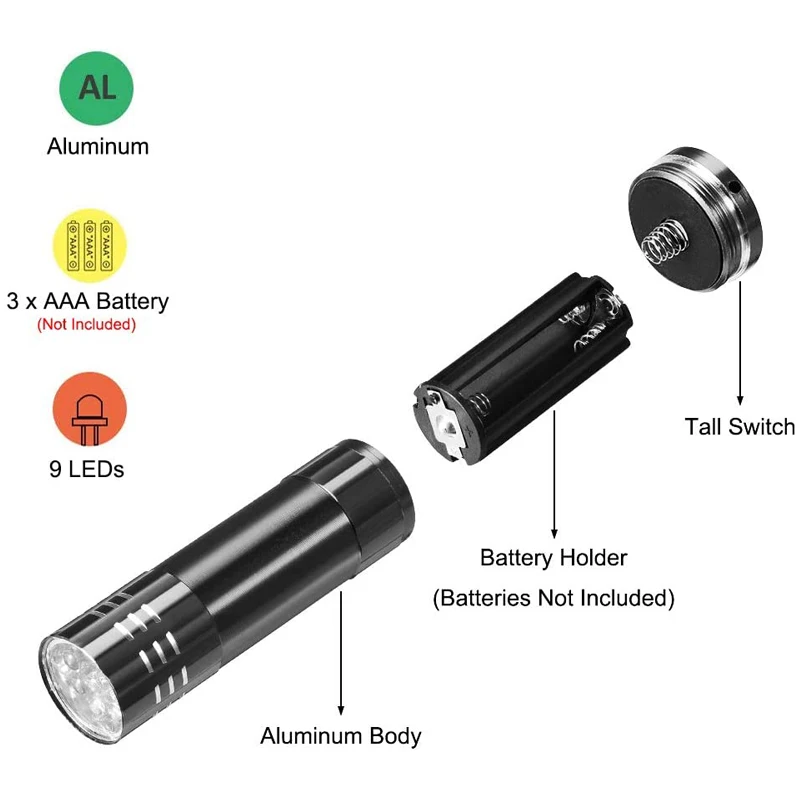 Flashlight Mini Aluminum Ultra Violet 9 LED Flashlight Blacklight Torch Light