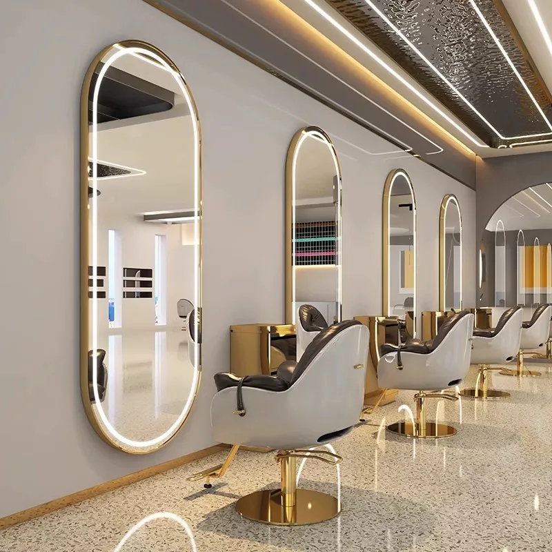 Barber Shop Mirror Hair Salon Special Led With Light Wall Mounted Simple European Style Hair Cutting Mirror Salon Mirror