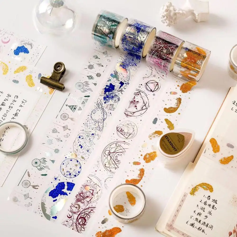 Creative new PET hot stampingal washi  tape sticker DIY  starry sky feathers fashionable stars and romance masking tape
