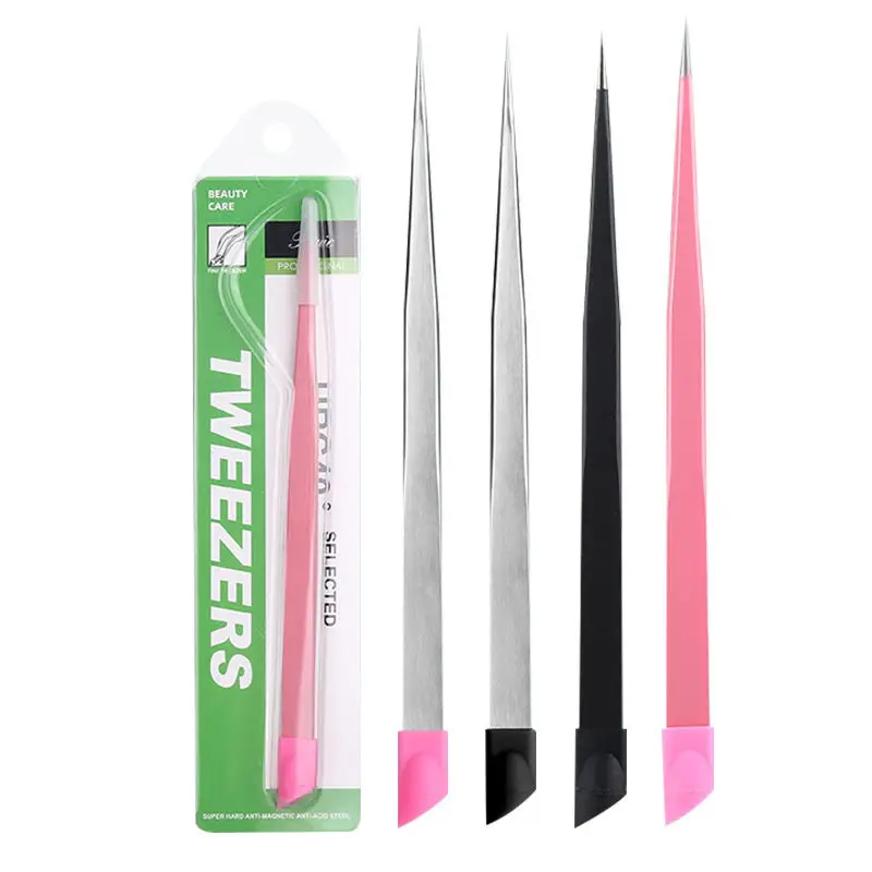 Multifunction Double Head Nail Manicure Tweezers with Silicone Pressing Head for 3D Nail Sticker Picker