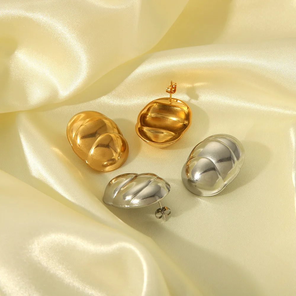 YWXS fashion jewelry 18k gold stainless steel Silkworm pupa-shaped high-grade sense wave texture simple fashion earrings