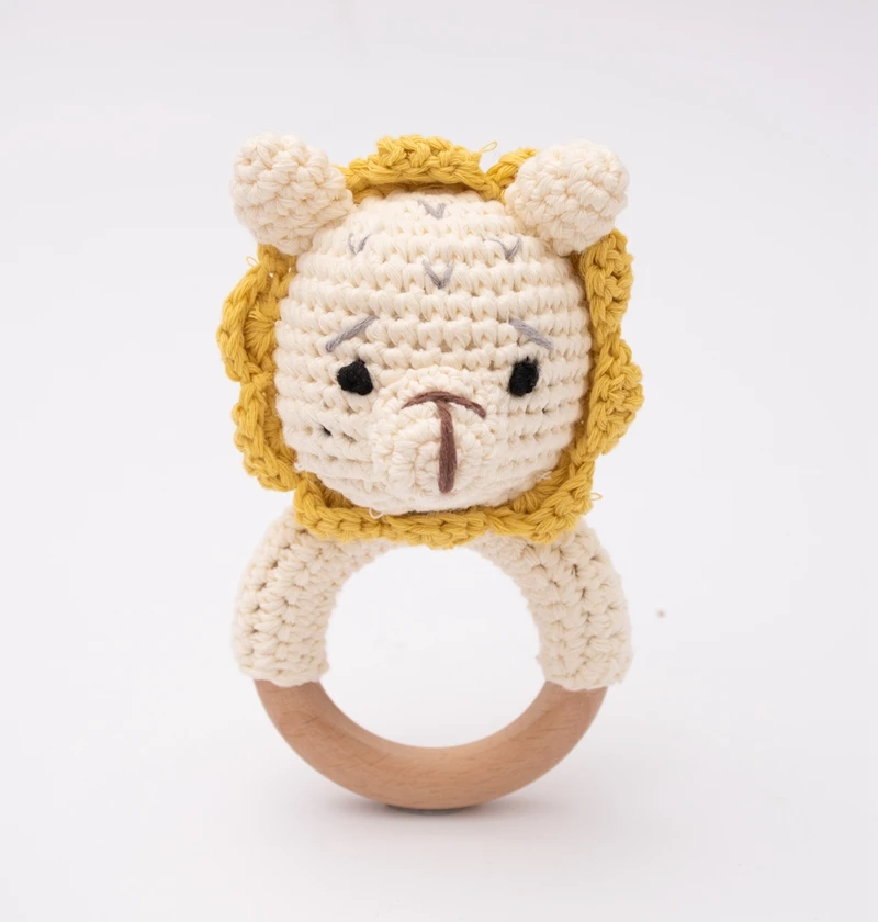 Exclusive Crochet Small Size Animal Rattle Wood Crochet  Rattle Toy Baby Teether Baby Teething Ring Wood