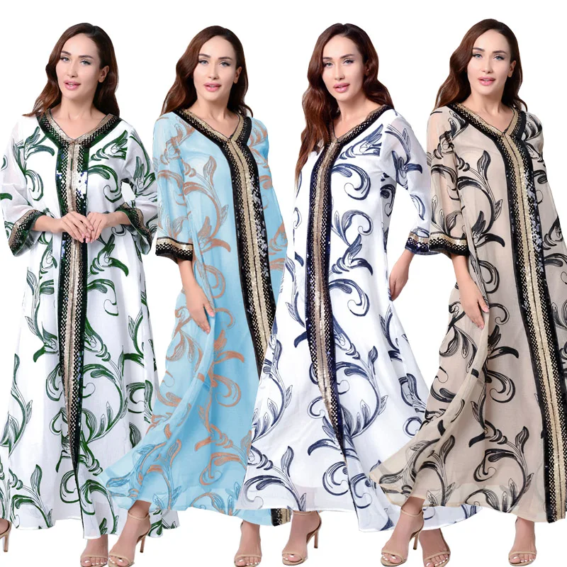  AB003 Блестящий вышитый халат Abaya Дубай мусульманский Средний Восток мусульманская женская одежда