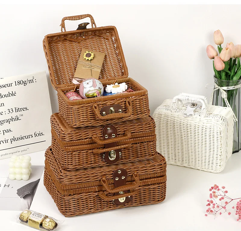 BC OEM  Factory wholesale low price handmade rattan basket box Cases woven storage picnic basket