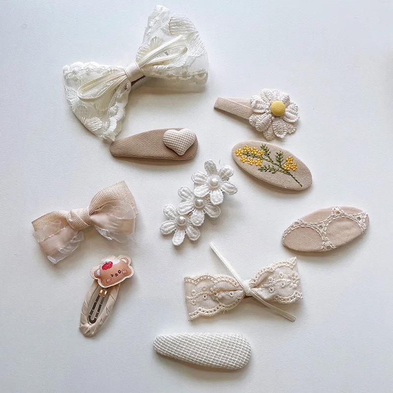 Korean Fashion Children Hair Accessories Embroidered Fabric Covered Snap Hair Clip Girls Bow Hairpin