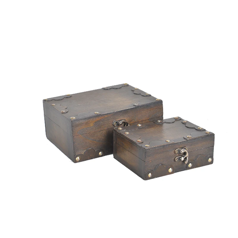 Two set of wooden jewelry box with metal rivet
