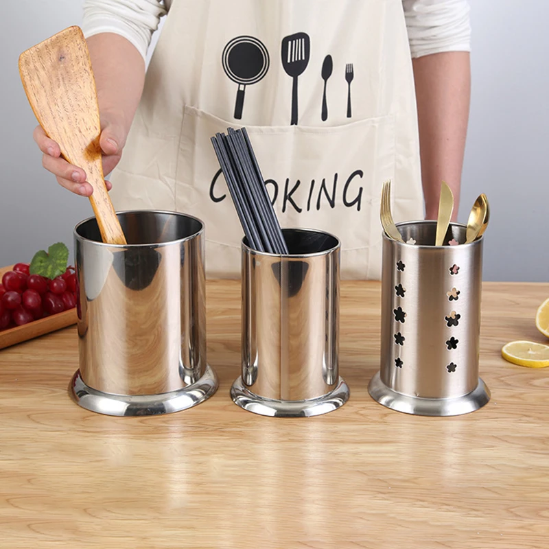 Stainless Steel Utensils Holder Cutlery Drying Rack Fork Spoon Drain Holes Straw Organizer kitchen container