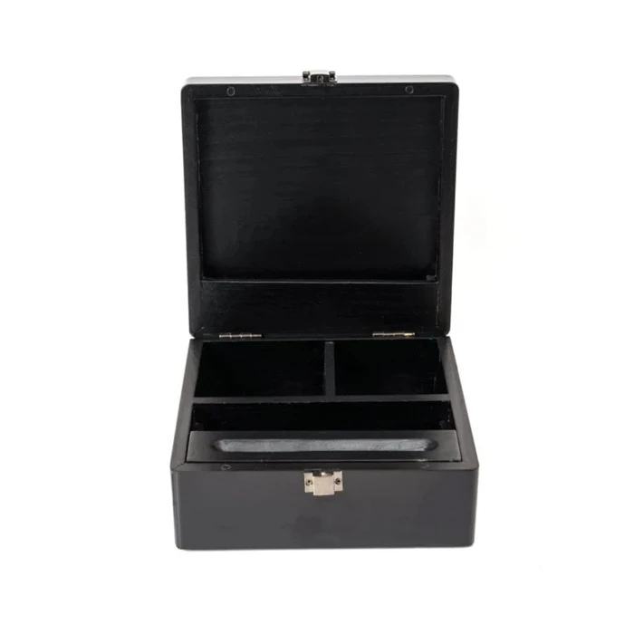 Custom OEM smoking accessory black smell proof rolling tray wooden bamboo stash box with metal grinders