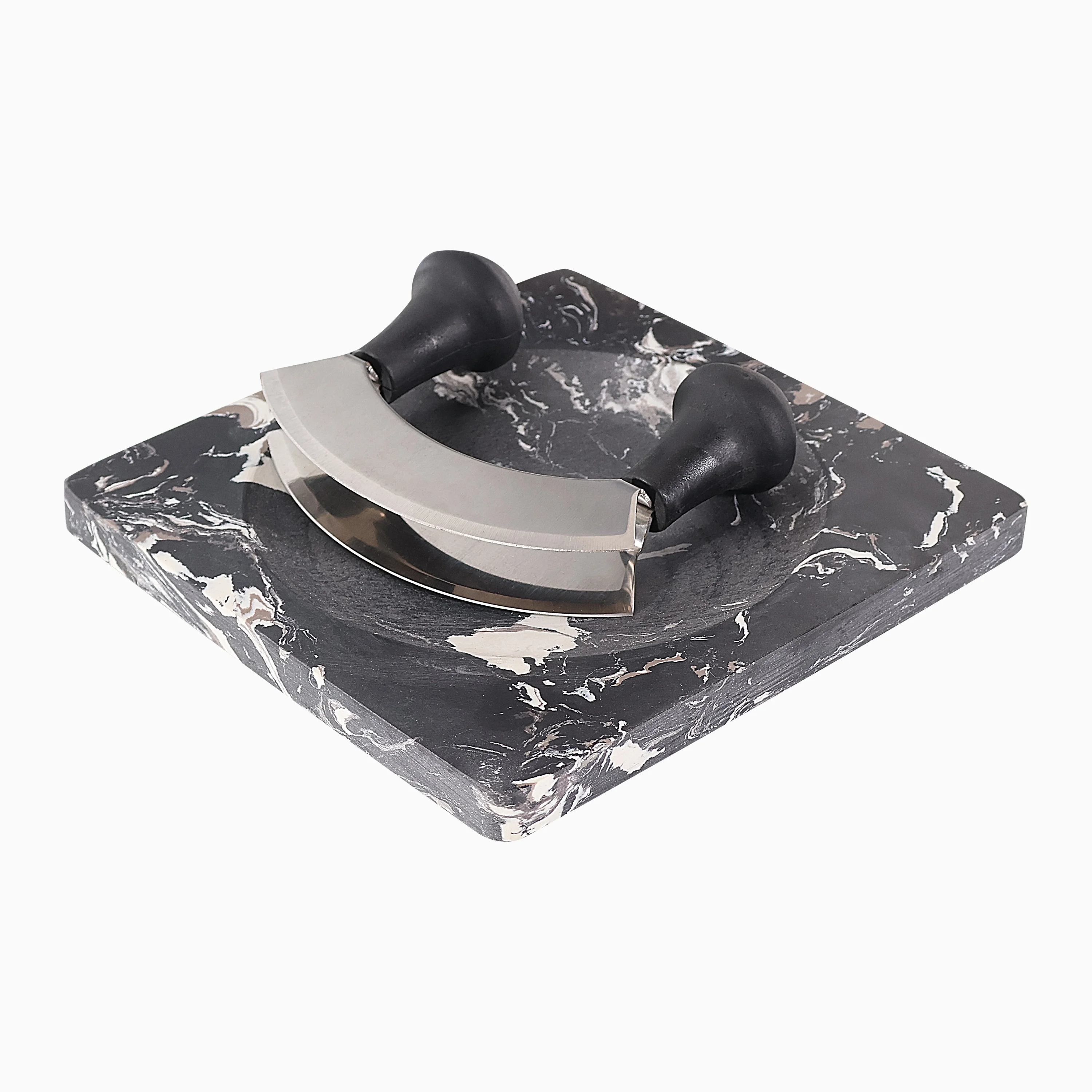 Marble Cutting Board Crescent Knife Herb Chopper Mezzaluna Knife