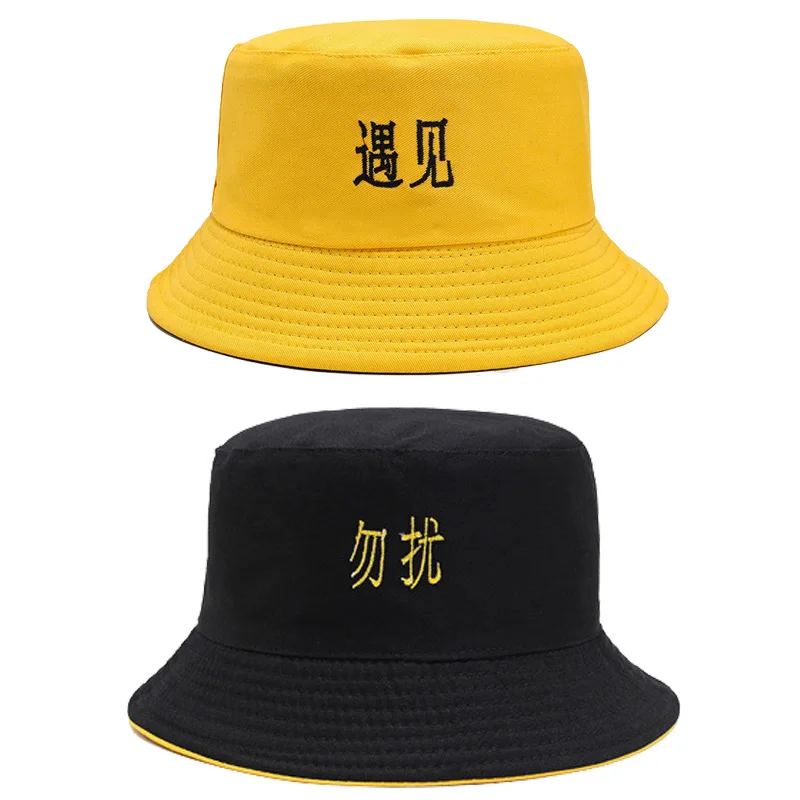 New Female Fisherman Hat Fashion Korean Version Double sided Embroidery Trend Student Embroidery Double sided Round Hat